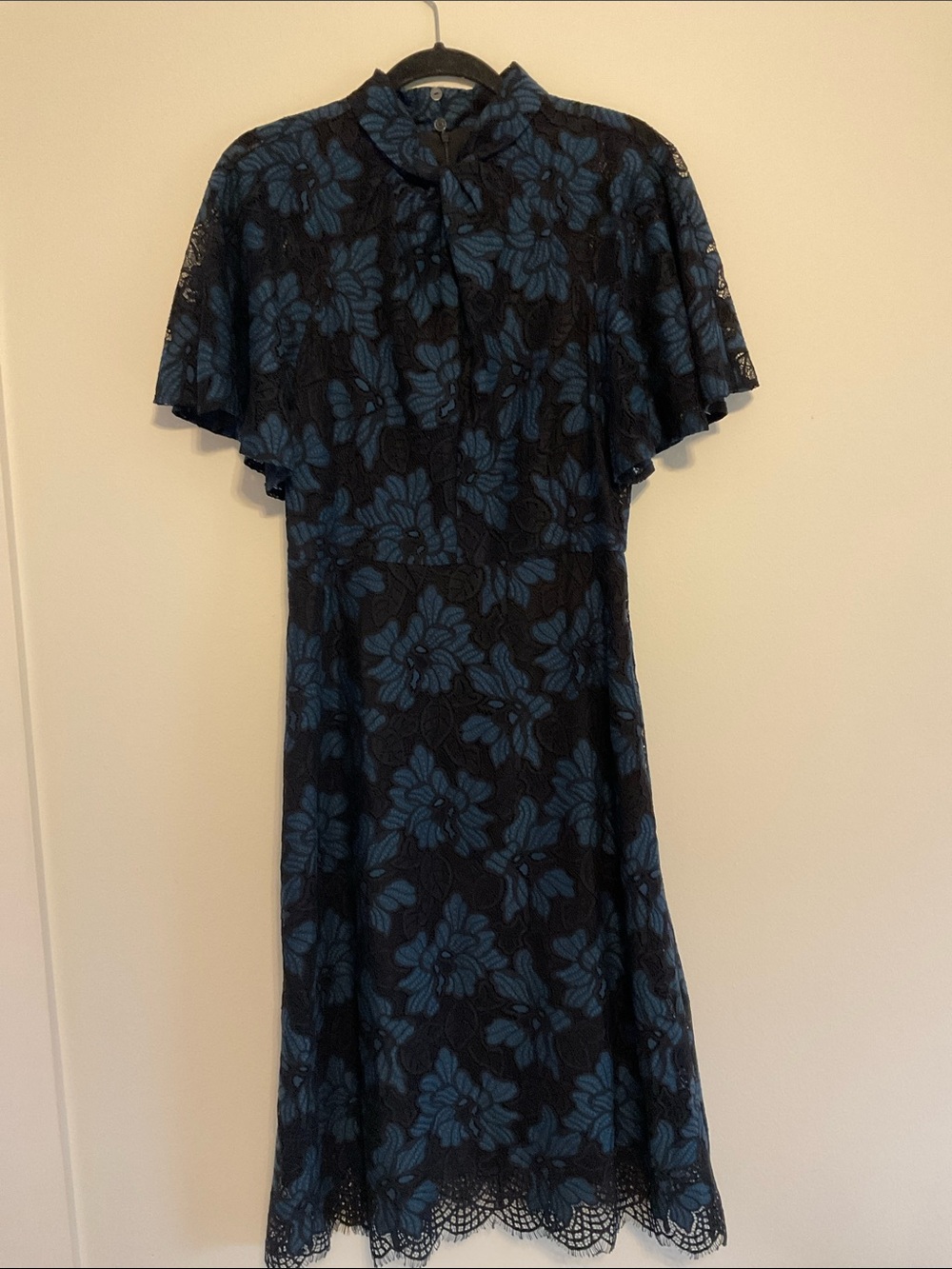 Maggy London Black Midi Dress with Blue Floral Lace